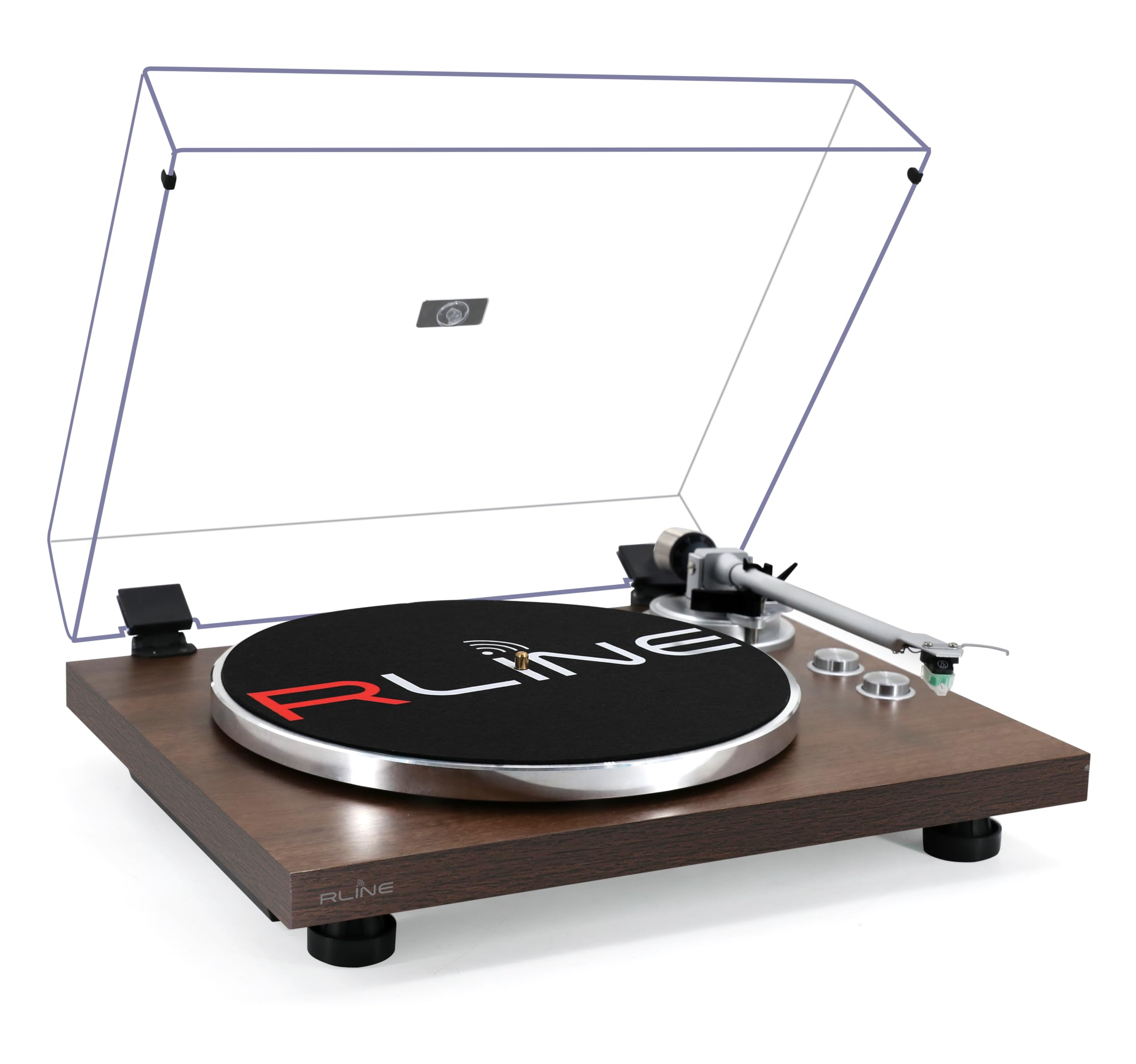 RLINE Gramofon winylowy Bluetooth, orzech włoski, odtwarzacz winylowy 33 i 45 obrotów, talerz ciśnieniowy 12" aluminium, wkład magnetyczny VM-95E, aktywny przedwzmacniacz, funkcja zapobiegająca