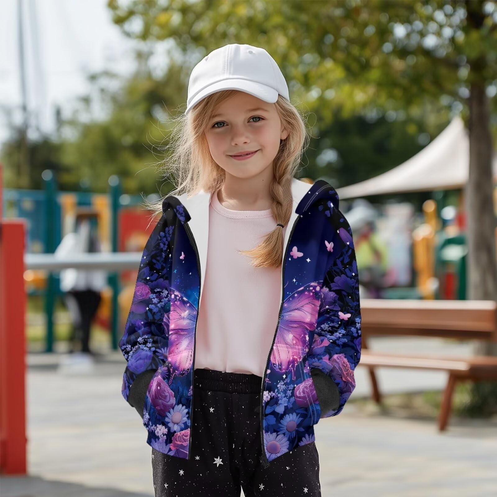 Sudadera de manga larga con capucha y cremallera frontal para niñas, chaqueta de forro polar con bolsillos, ropa de otoño e invierno