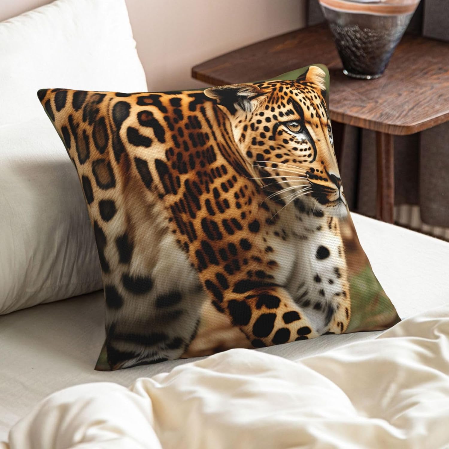 Leopards Pattern Imitation Linen Pillowcase -2 Sets, Fashionable Home Decoration, Used for Sofas, Gardens, beds