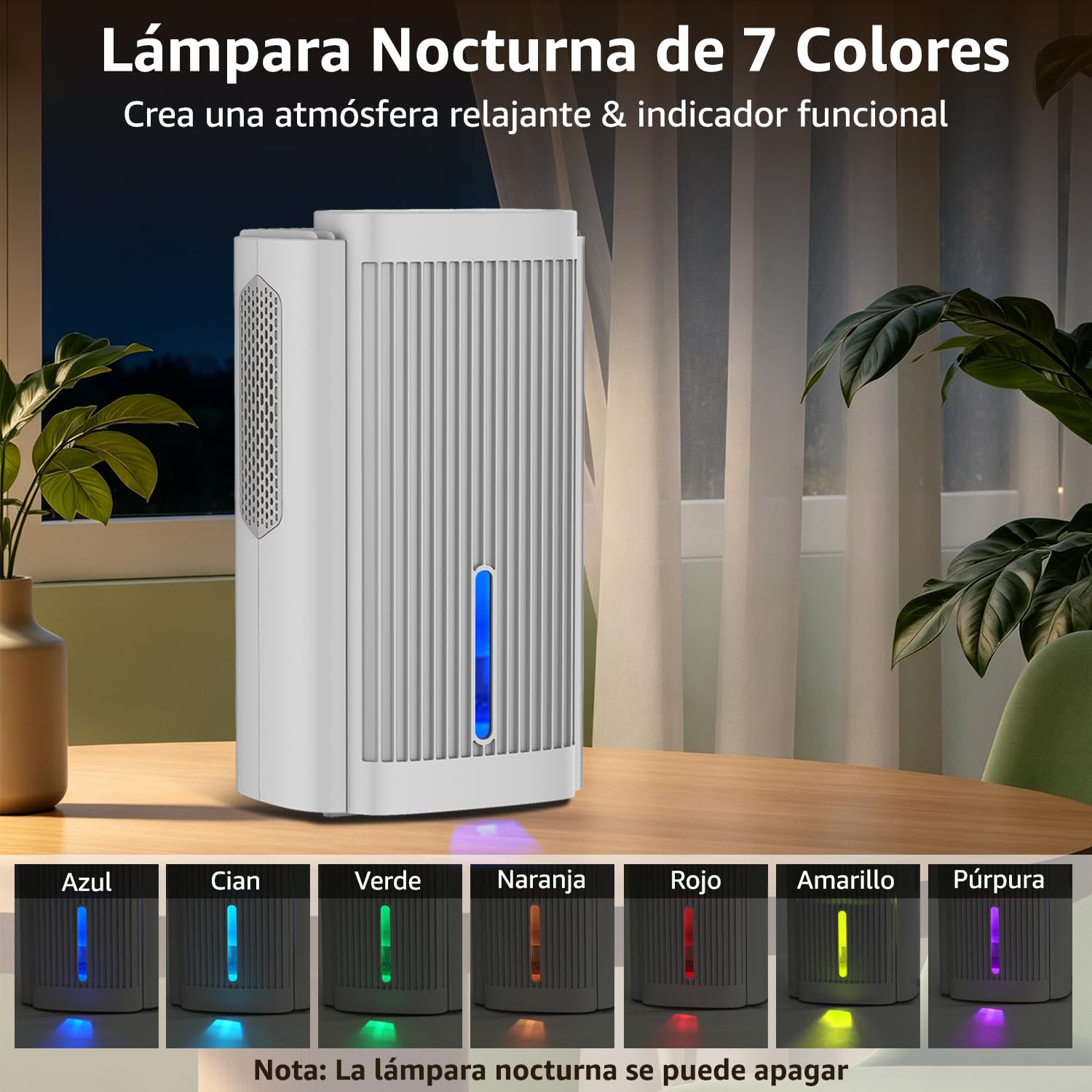 Deshumidificador Eléctrico 2,5 L para Casa, Absorbe Humedad Silencioso (<28 dB), Deshumidificador de Humedad para Dormitorio, Baño y Armario, Modo Sueño, Luz LED, Apagado Automático, Blanco