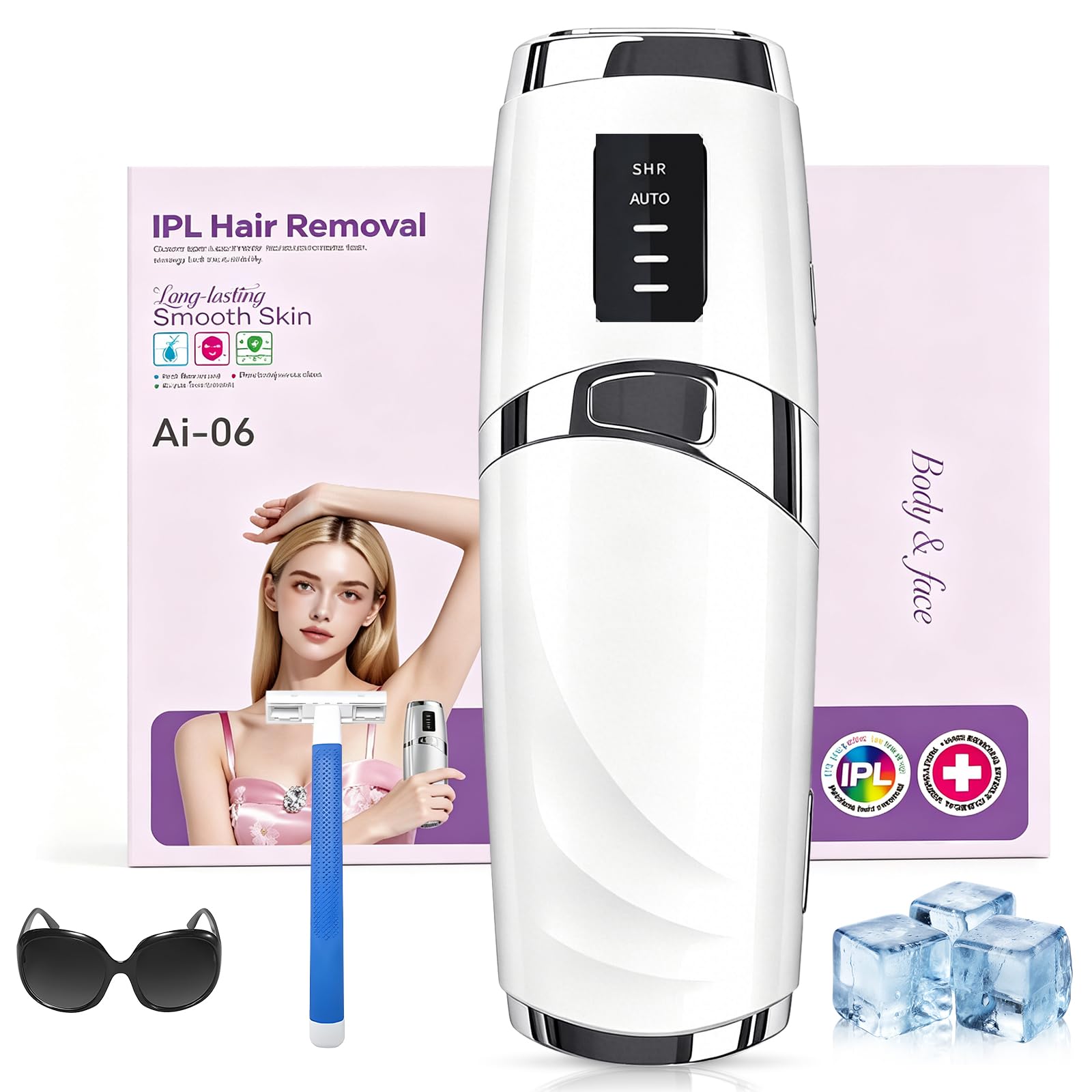 Epilatore Luce Pulsata, 999.999 Flash SHR/AUTO per Donne e Uomini, Bianco | Epilatore Laser con 3 livelli per Ascelle, Gambe, Bikini, Viso. Adatto a Donne e Uomini. Depilazione efficace e sicura