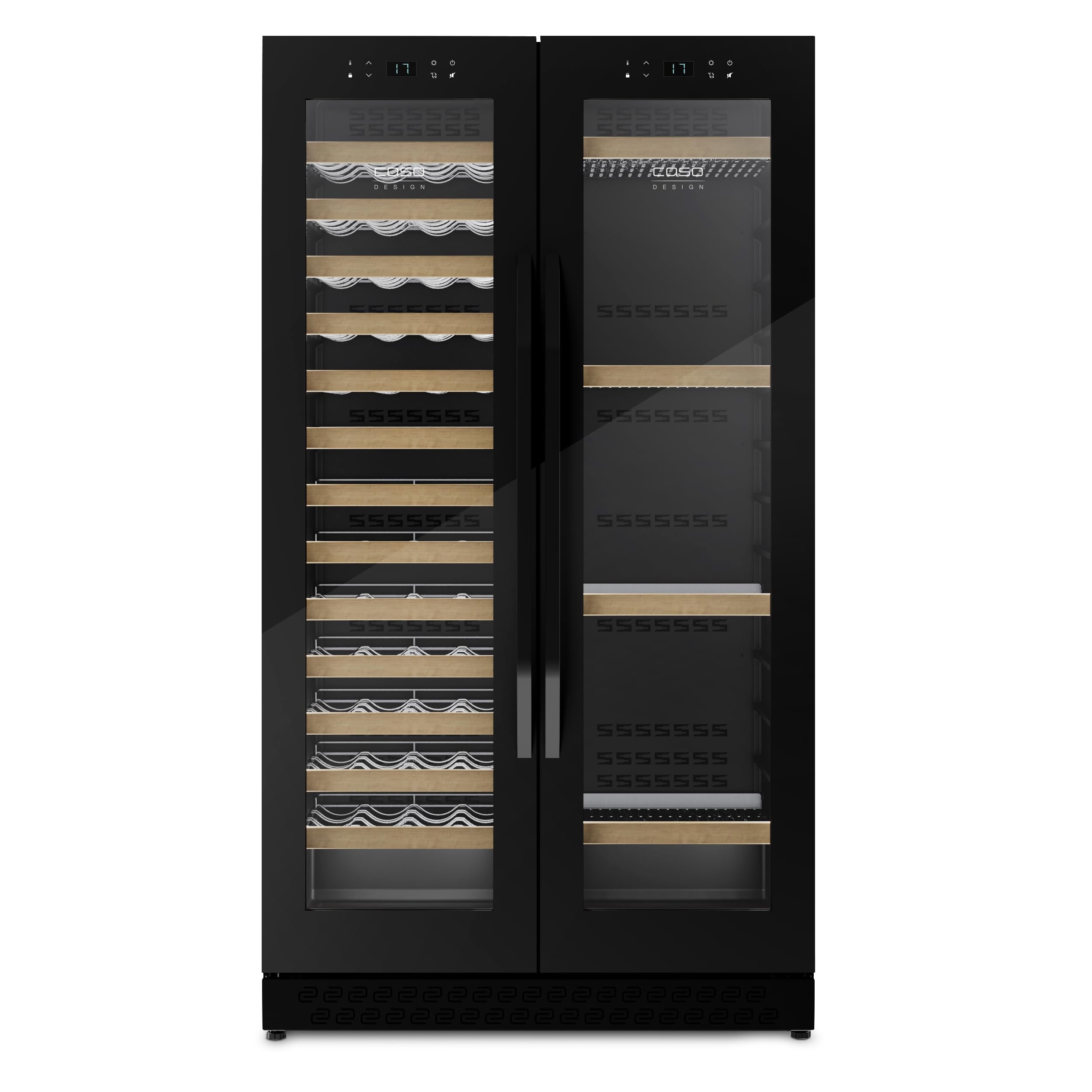 Caso WineComfort 126 – Eleganter Weinkühlschrank für 122 Flaschen, 2 Zonen (5–20 °C), leise Kompressortechnik, UV-Schutzglas, LED-Touch-Display, freistehend & einbaufähig, schwarz