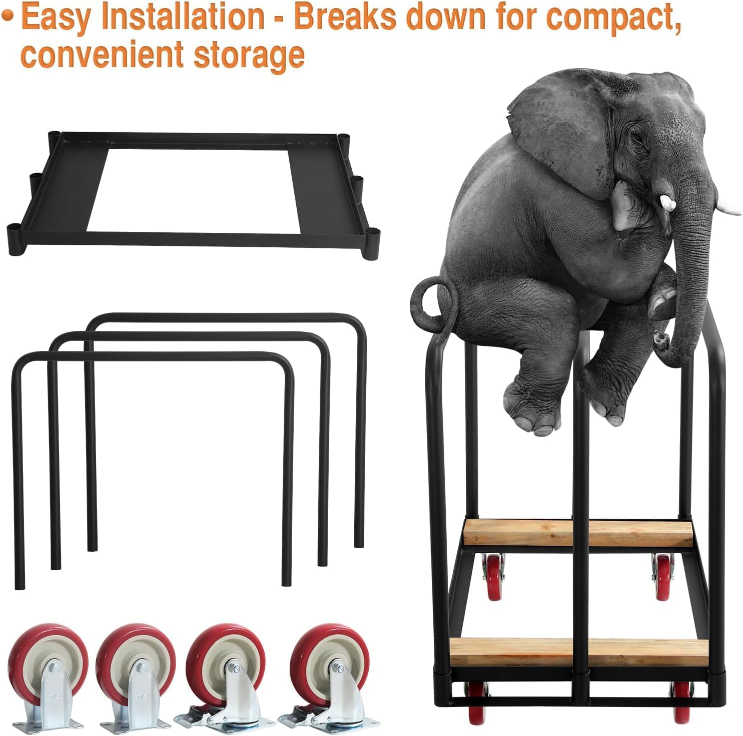 Steel Panel Truck, 1500lbs Capacity Panel Dolly Cart with 4 Swivel Casters and Removable Handrails, Heavy Duty Plywood Cart for Moving Lumber, Luggage Cargo, Warehouse Workshop Use, Black