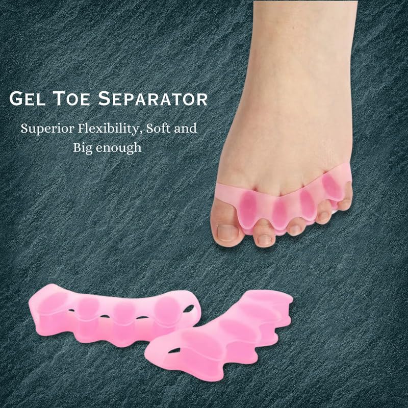 Image of Wonder Care Silicone Toe Separator For Feet Gel Pads Big Toe Corrector Bunion Straightener Yoga Stretcher Hammer Bunion [Pink,Pair of 2-4 Pieces]