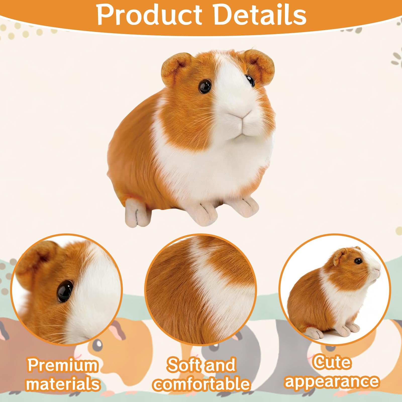 QiiWuic Guinea Pig Toy, Brown Guinea Pig Teddy with Soft Plush Material, Realistic Stuffed Animal for Home Decoration and Daily Companionship, Cuddly Guinea Pig Plush Gift - Image 3