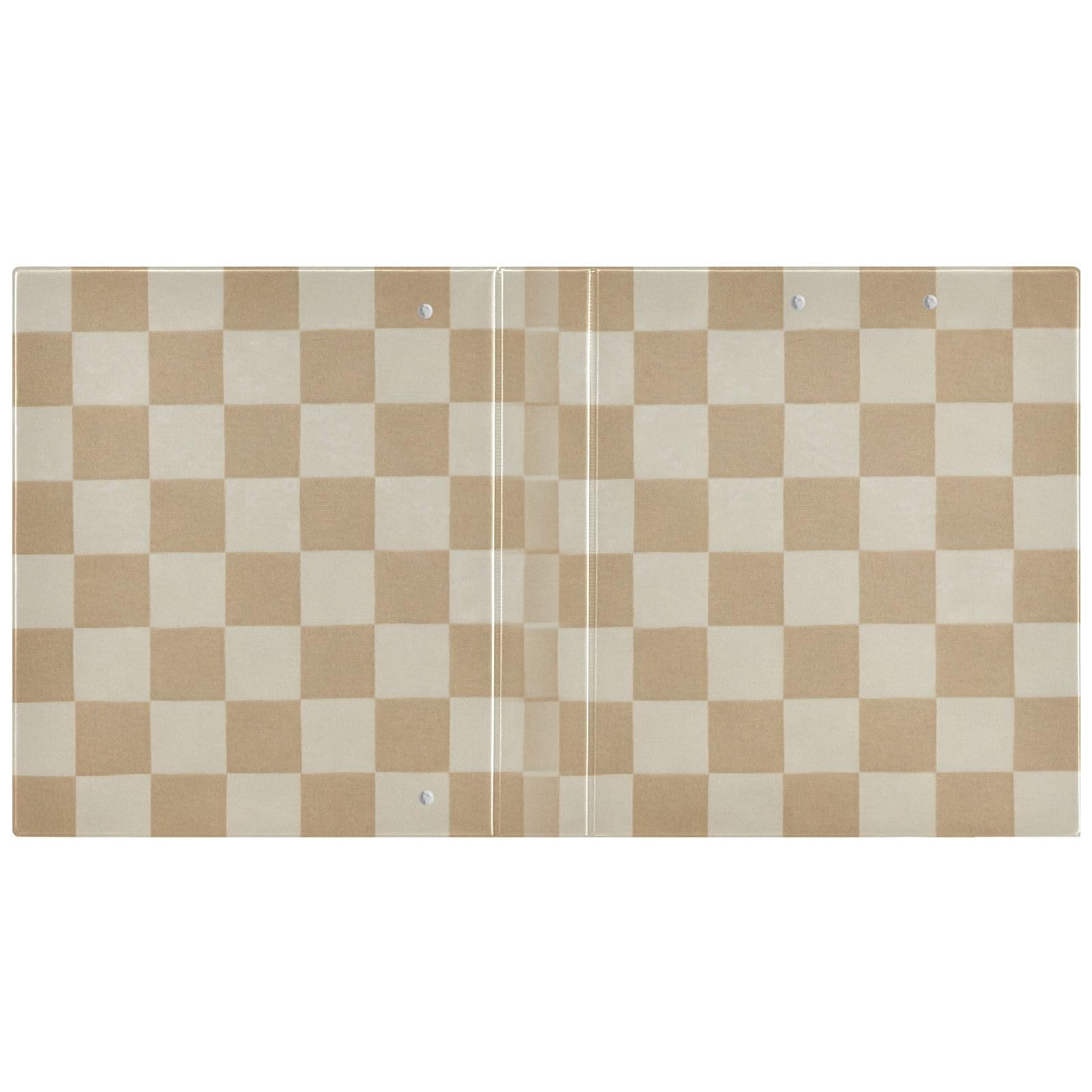 Classeur à 3 anneaux avec motif à carreaux beige – Classeur robuste à trois anneaux de 3,8 cm avec 2 poches, anneaux ronds pour fournitures de bureau (taille lettre)