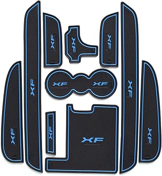 10 Car Door Slot Mats for Jaguar XF 2011-2015, Non-Slip Rubber Dust-Proof Interior Accessories with Cup Holder Pad, Blue