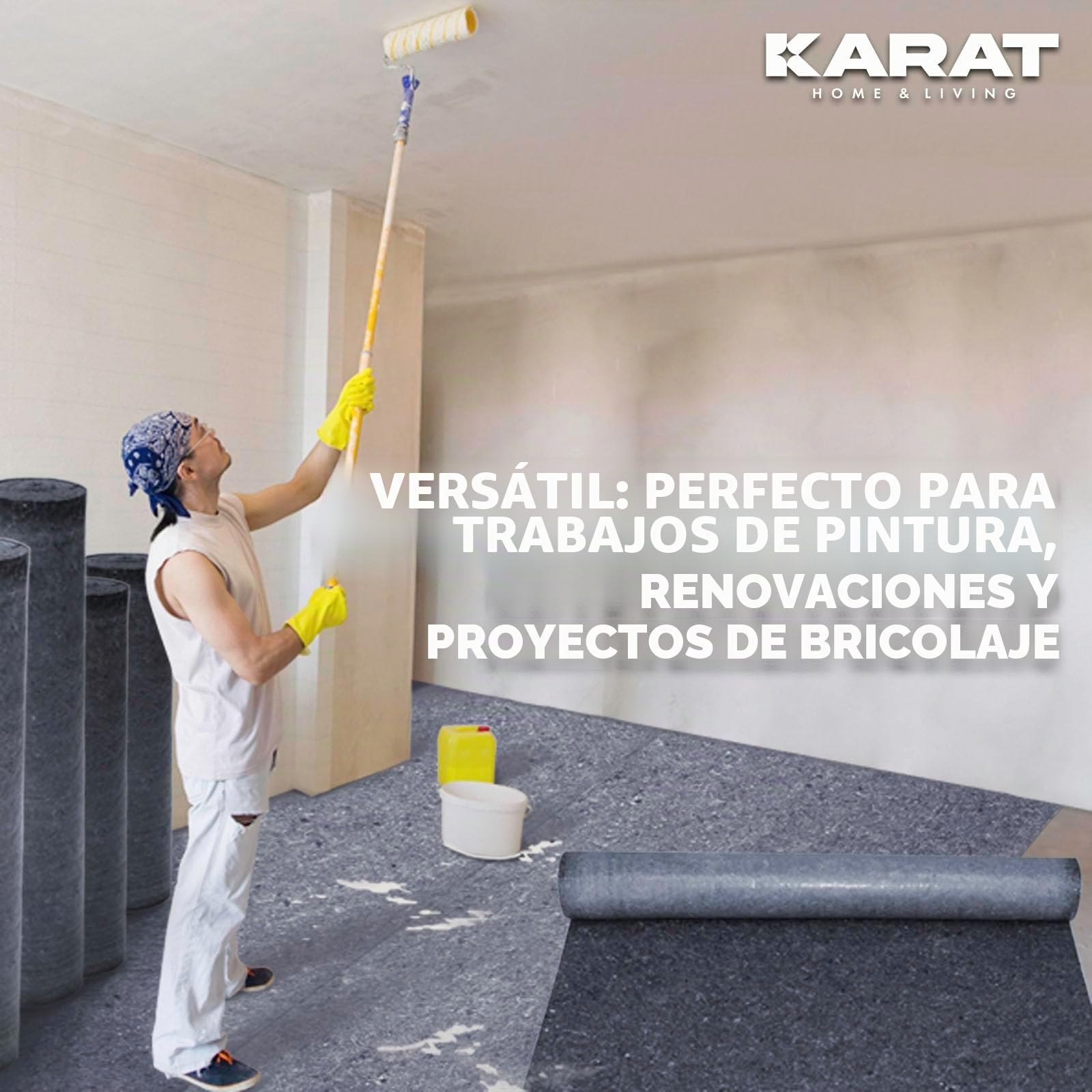 KARAT Rollo de fieltro para pintor (50 m x 1 m, 50 m², con revestimiento antideslizante, reutilizable, para pintores y artesanos, 180 g/m²)