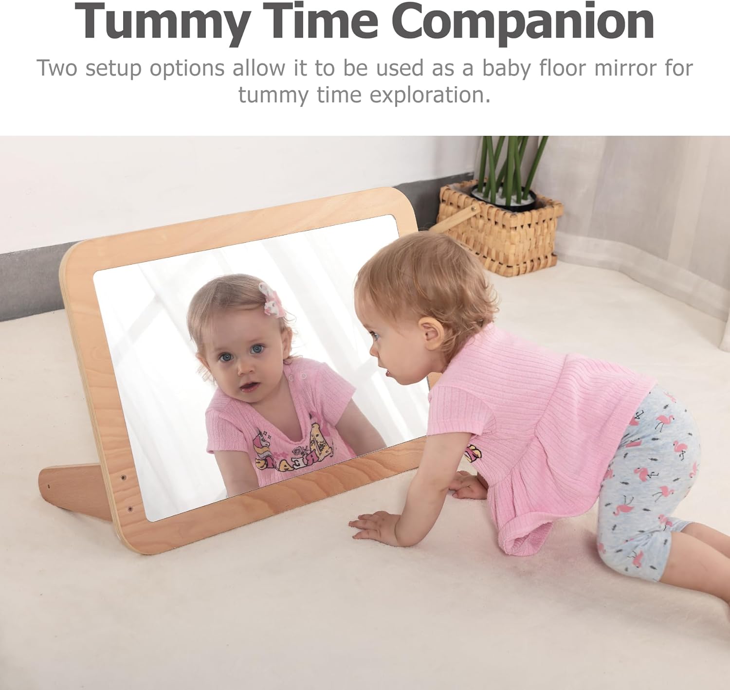 Montessori Baby 2-in-1 Shatterproof Safety Mirror with Pull-Up Bar - Infant Wall Mount & Floor Play for Tummy Time (6 Months+)