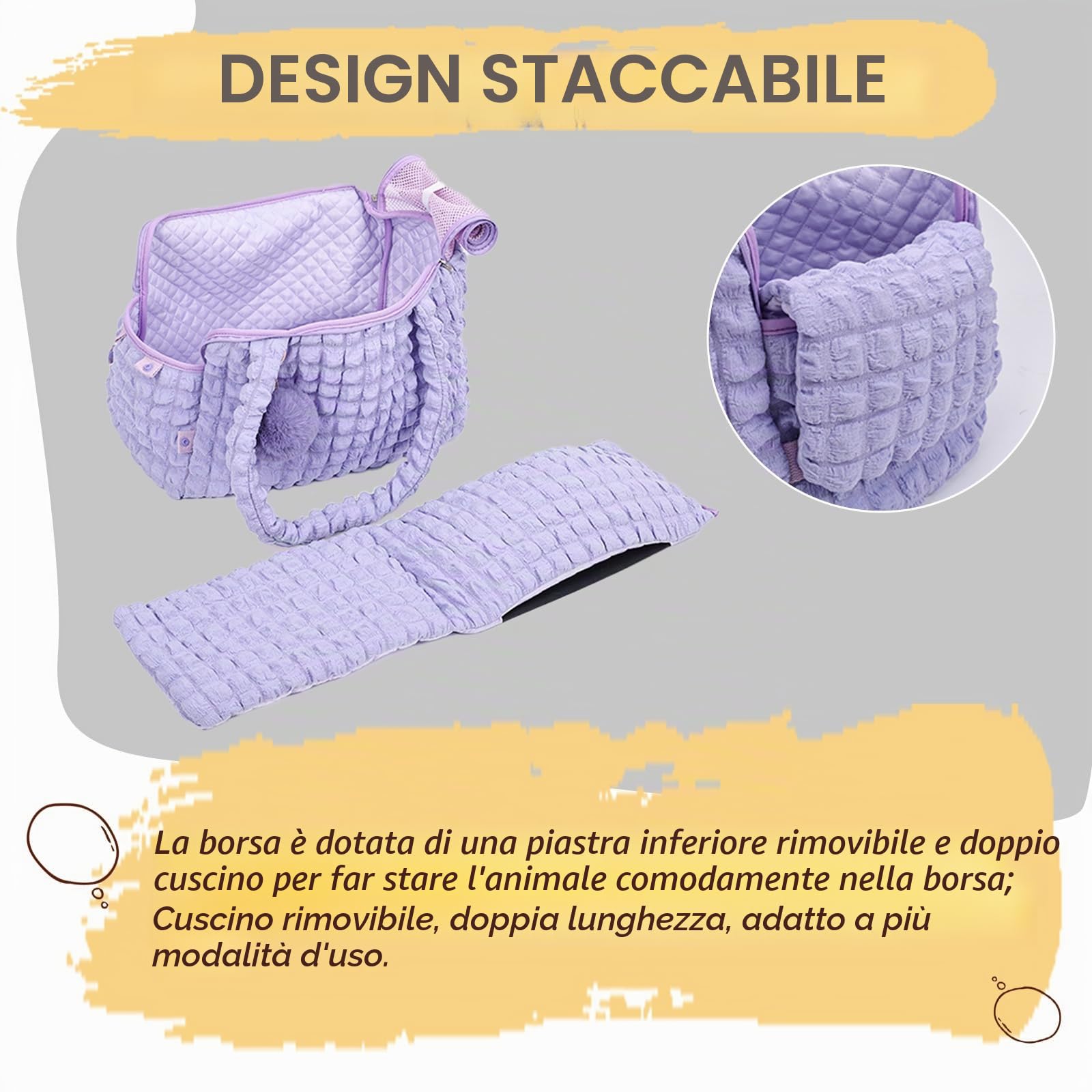 Trasportino per gatti con lati morbidi, alla moda, borsa trapuntata con palla soffice e cerniere in rete ventilate, per cuccioli da 5 kg/gatto da 6,8 kg (nero)
