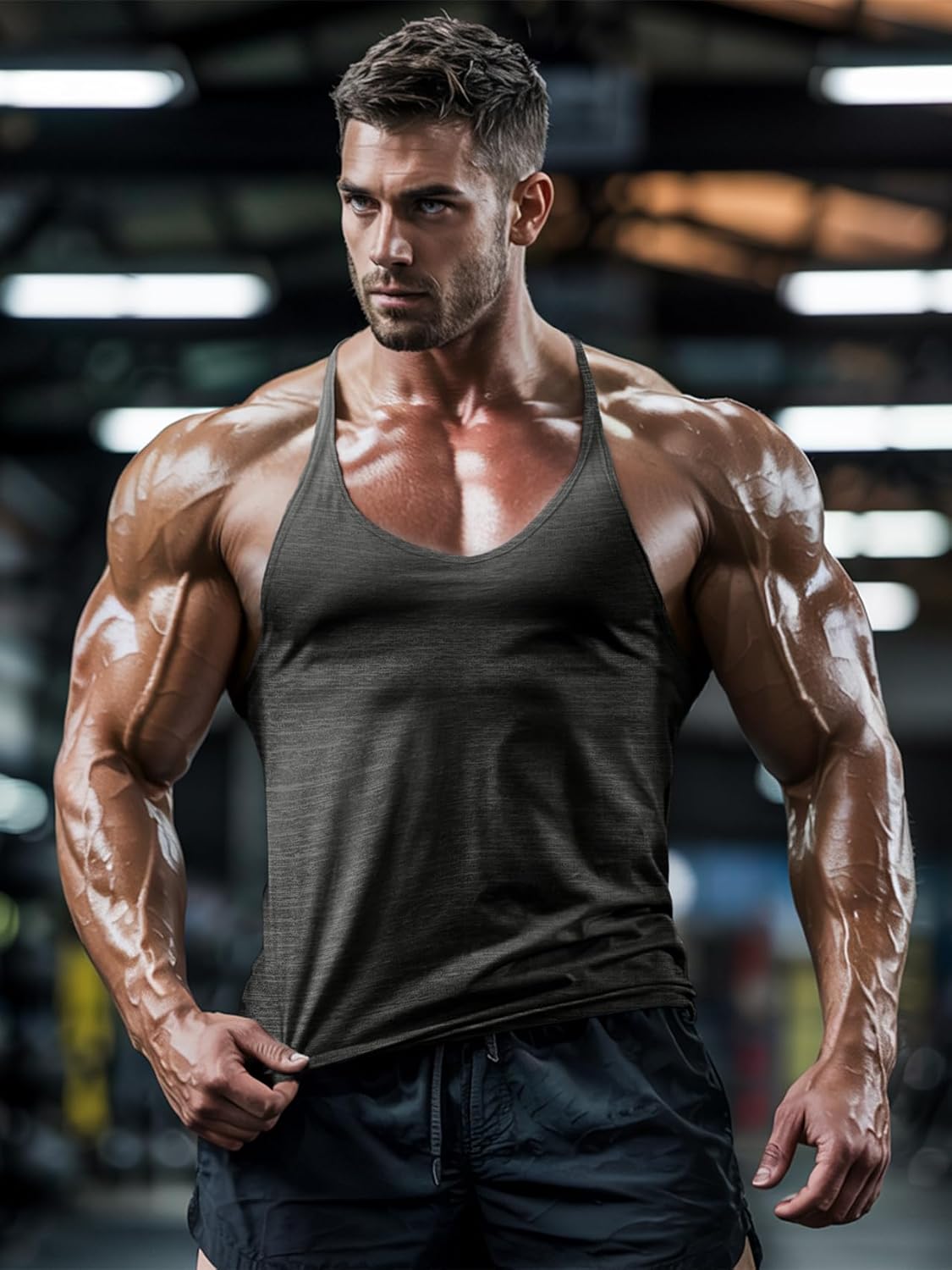 Men's Bodybuilding Stringer Tank Tops Quick Dry Workout Shirts Sleeveless Y-Back Tops - Image 5