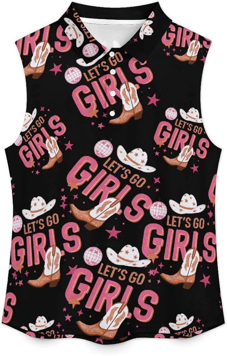 Let's Go Girls Golf Polo Shirt Tank Tops Running Vest for Women | Sleeveless Summer Buttons V-neck Tshirts Slim Breathable Athletic Blouses