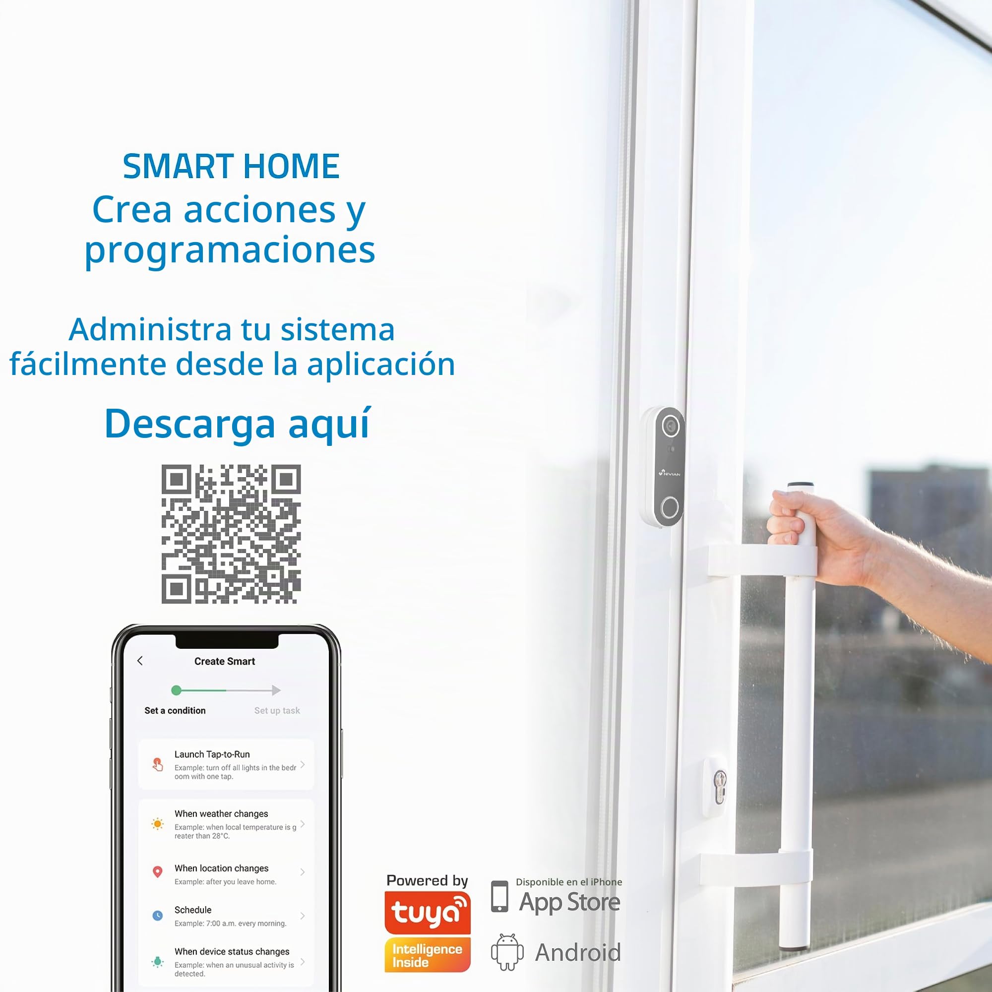 NIVIAN - Video Timbre Inteligente WiFi con Cámara Full HD, Audio Bidireccional, Detección de Movimiento, Visión Nocturna, Batería Recargable, Compatible con App Tuya, Alexa y Google