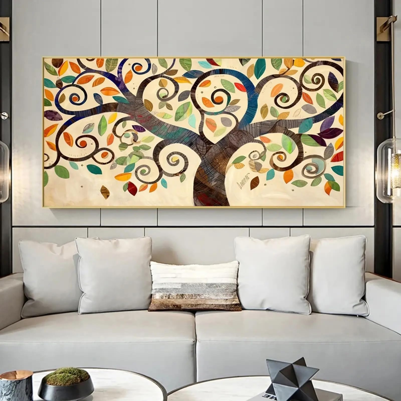 Impression sur toile arbre heureux abstrait déco murale salon 40x80 - 8