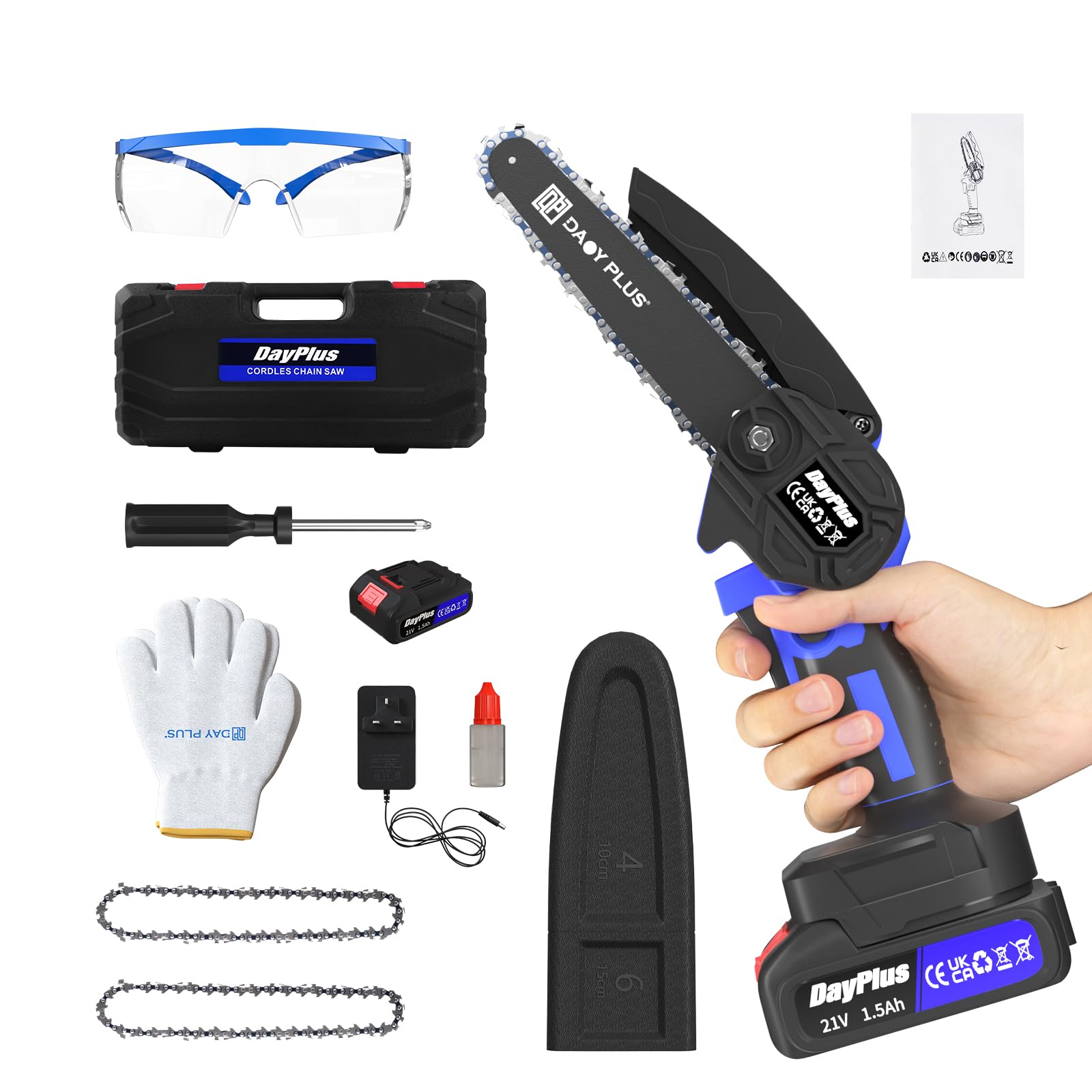 Banas Pre-Assembled Cordless Chainsaw 6 in, 800W 2200 RPM | Brushless Pure Copper Motor | with 1500mAh Battery & Hard Plastic Case, Your Ultimate Handheld Garden Saw for Branch Pruning & Wood Cutting