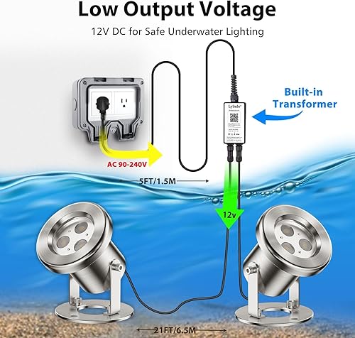 Miniatura 2 de LyLmLe Luces LED para Estanque con Control por APP, 6W SS316 Acero Inoxidable RGB Luz Subacuática de Fuente con Transformador de 12V, IP68