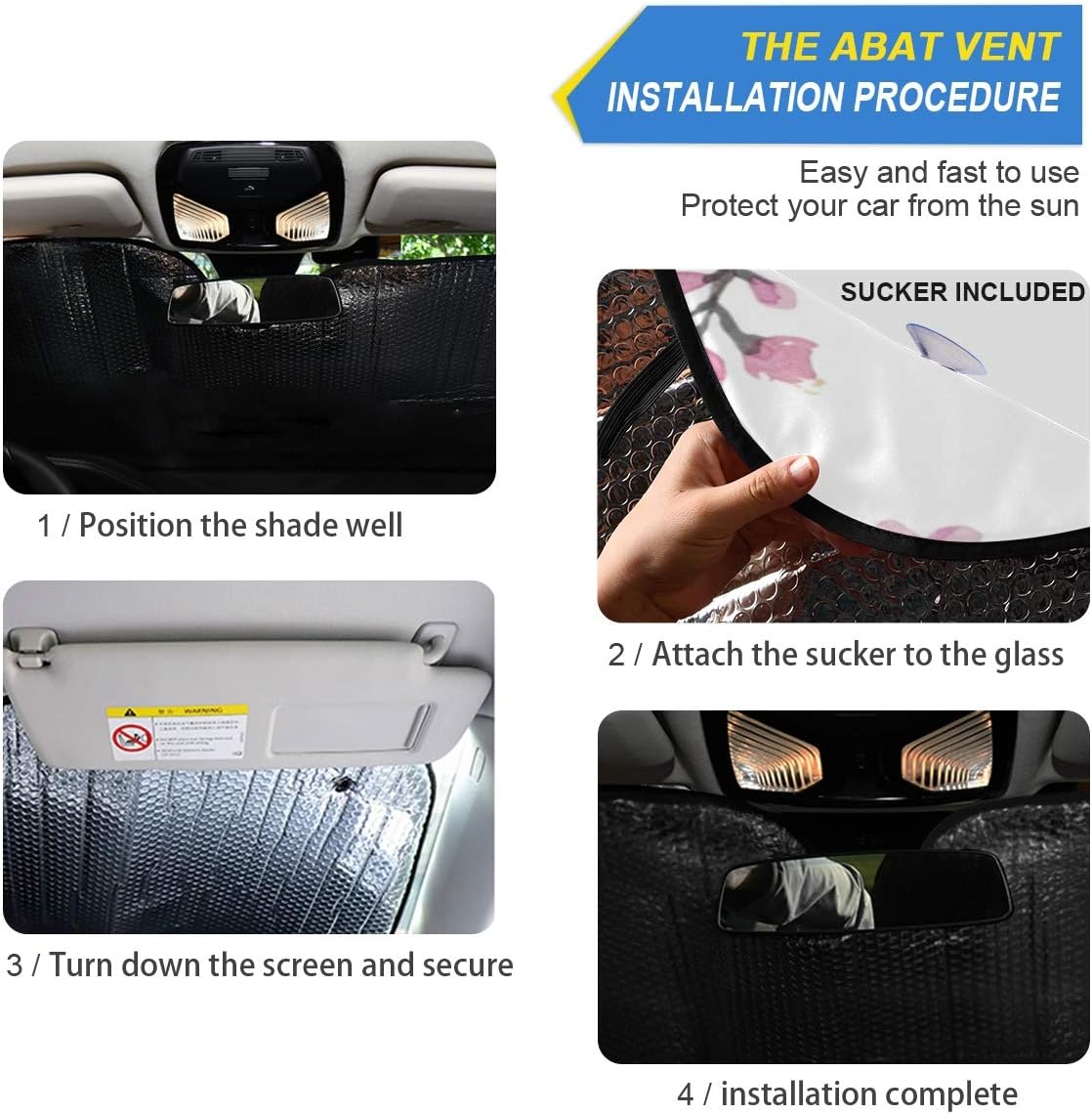 Pink Cherry Blossom Car Windshield Sun Shade Block UV Rays Sun Visor Protector Accordion Folding Sunshade Keep Vehicle Cool and Damage Free, Easy to Use, Fits Windshields of Various Sizes