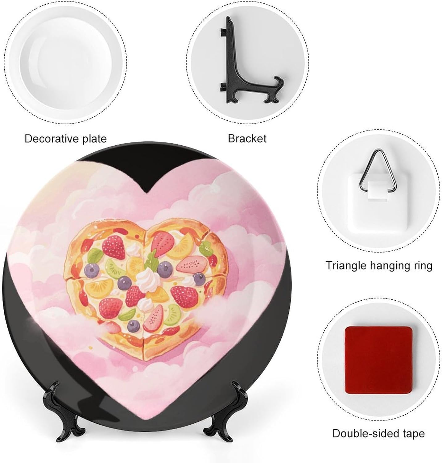 Pink Pizza Decorative Plates Bone China Plates with Stand for Display 10inch Round Ceramic Dinner Plates Dessert Plate for Kitchen Party Coffee Table Decor Art