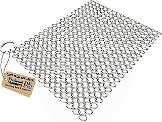 Amagabeli Cast Iron Cleaner 8"x6" 316L Stainless Steel Chainmail Scrubber Cast Iron Skillet Cleaner for Pan Pot Wok Griddles BBQ Grills Cast Iron Cleaning