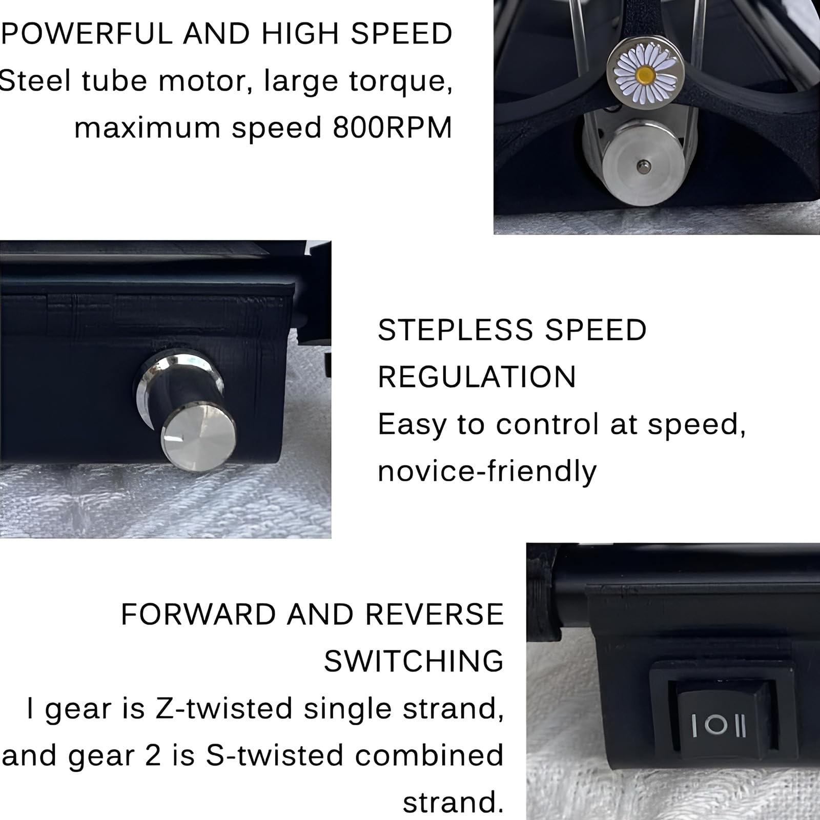 Spinner eléctrico de hilo con 3 carretes, máquina automática de bobinadora de hilo, velocidad de 800 rpm, adelante/atrás, capacidad de 4 onzas, desmontaje modular para tejer