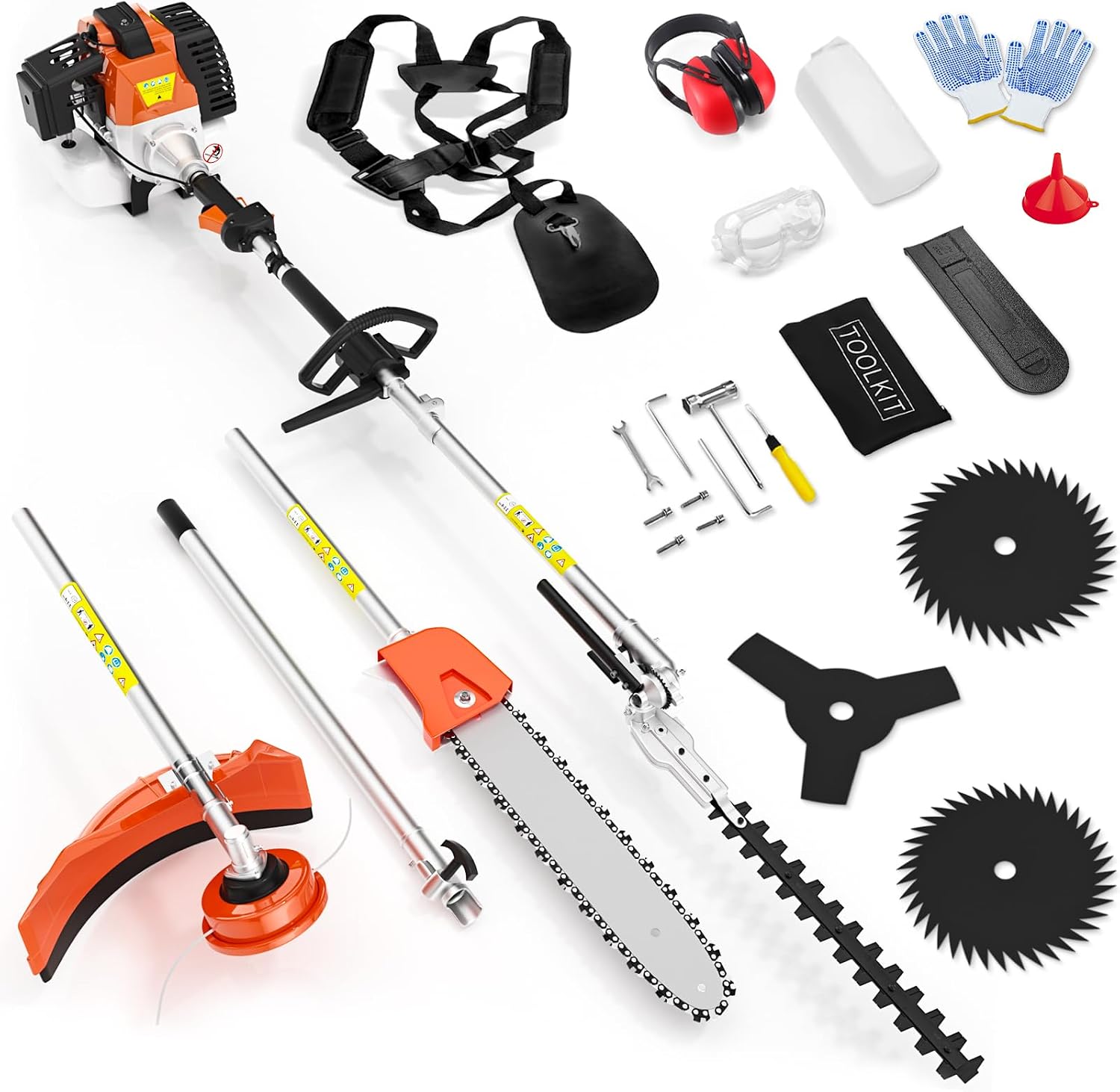 Baotree 52CC Gas Powered Pole Saws, 6 in 1 2-Stroke Gas String Trimmer with Gas Hedge Trimmer-Hedge Trimmer, Brush Cutter, Weed Eater, Edger, Pole Saw & Chainsaw Pruner, Gas Weed Eater