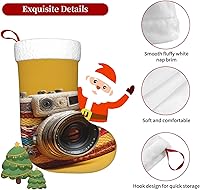 Vista 4 de Braided Christmas Stocking, Retro Camera Prints, Soft, Lightweight, with Good Touch Feeling, Easy to Hang