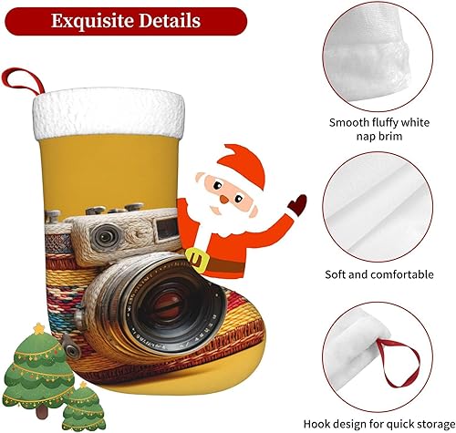 Miniatura 4 de Braided Christmas Stocking, Retro Camera Prints, Soft, Lightweight, with Good Touch Feeling, Easy to Hang
