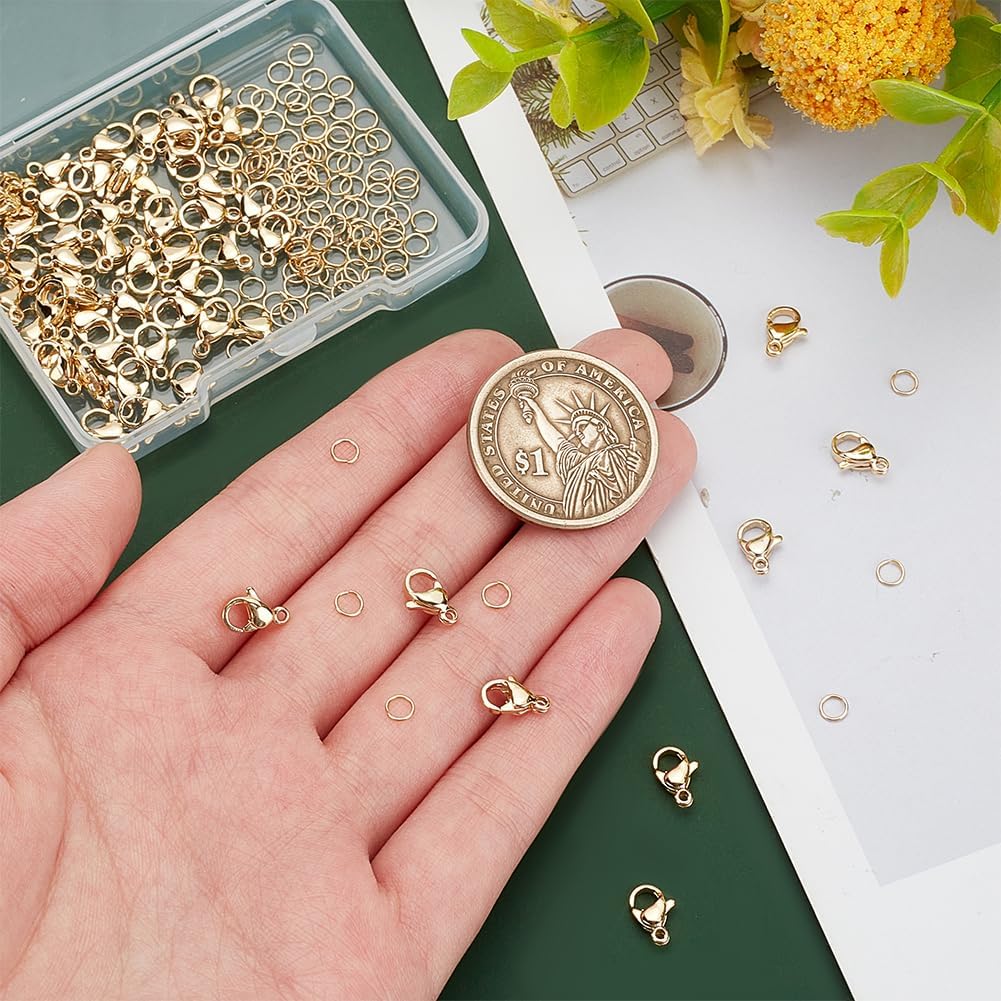 PH PandaHall 180pcs 304 Stainless Steel Lobster Claw Clasps with 4mm Open Jump Rings Jewelry Clasps Findings Bracelet Clasp and Closures for Earring Necklace Pendants Jewelry DIY Craft Making, Golden