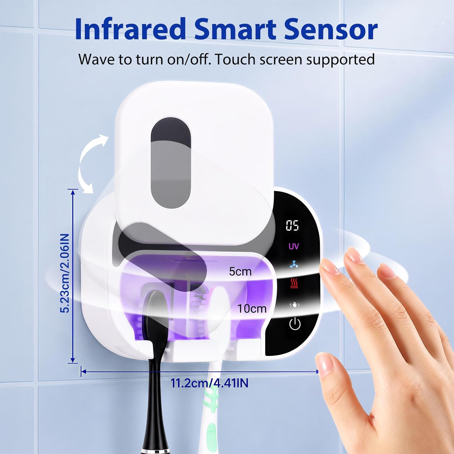 FamilyKit Toothbrush Cleaner Holder, Infrared Sensing & Drying with 2 Slots