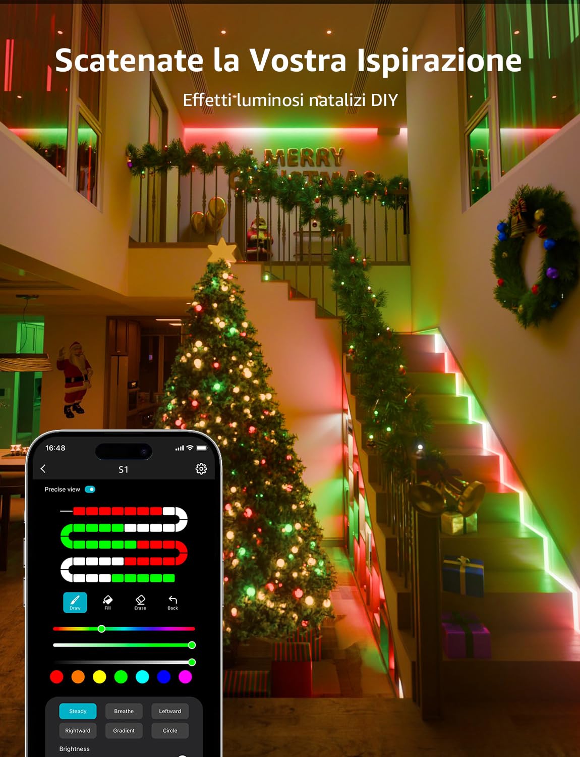 Lepro S1 AI Striscia LED 15M, Smart Striscia LED Funziona con Alexa/Google Assistant,Strisce LED Camera da Letto,DIY Segmentato Sync Musicale Luci Natale,Assistente di Progettazione Illuminotecnica AI