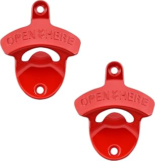Red Beer Bottle Opener Wall Mounted Eye-catching Stainless Cola Soda Cap Opener with Screws for Cooler Table (2 PCS)