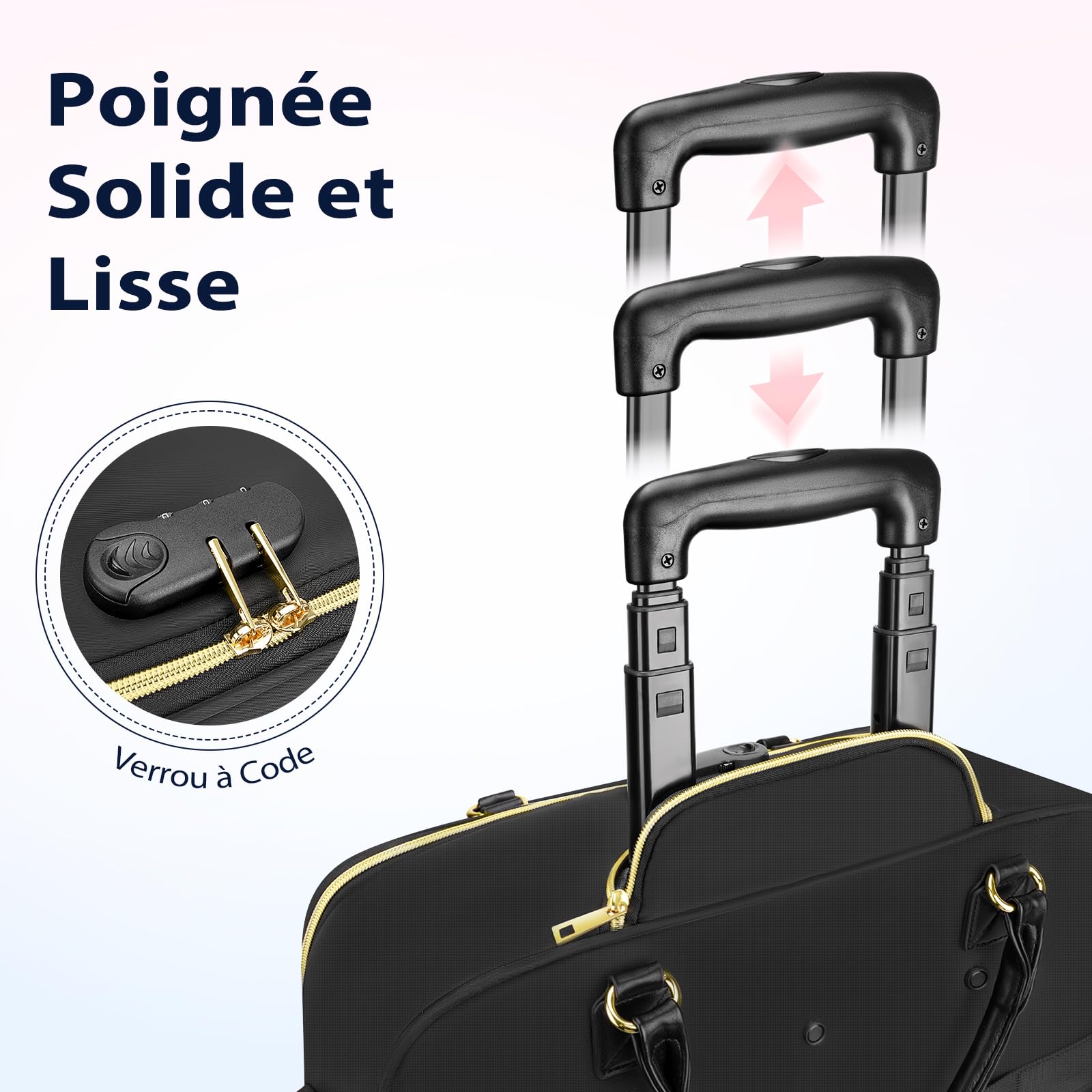 Ytonet Sac à Ordinateur Portable à roulettes 17.3 Pouces, Sac à roulettes pour Enseignantes avec Roue Universelle, Malette à roulettes de Verrou à Combinaison de Poches Rangement, pour École, Noir