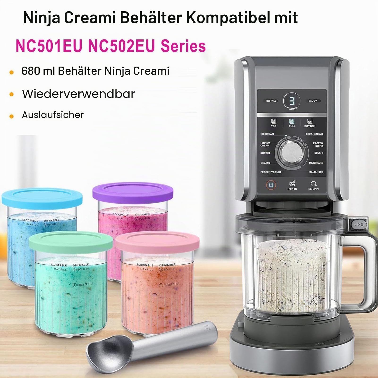 4 Stück Eiscreme-Behälter für Ninja Creami Deluxe NC501EU NC502EU Serie, 680 ml Zubehör für Ninja Ice Creami, BPA-frei und spülmaschinenfest