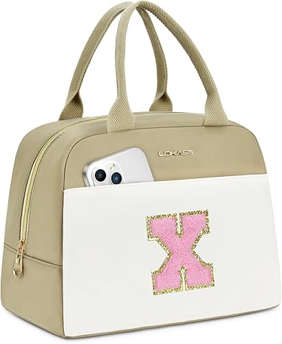 UTOTEBAG Lonchera con inicial para mujer, lonchera aislada con bolsillo frontal, pequeña y abierta, bonita bolsa enfriadora para el trabajo, viajes,