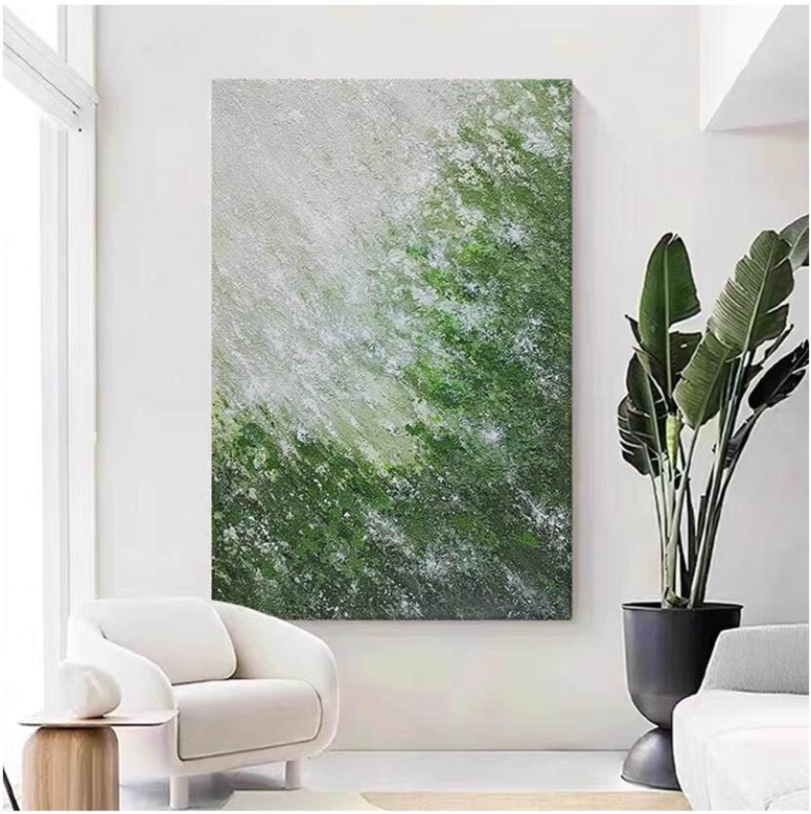 Peintures à l'huile sur toile peintes à la main : décoration d'intérieur abstraite verte sans cadre