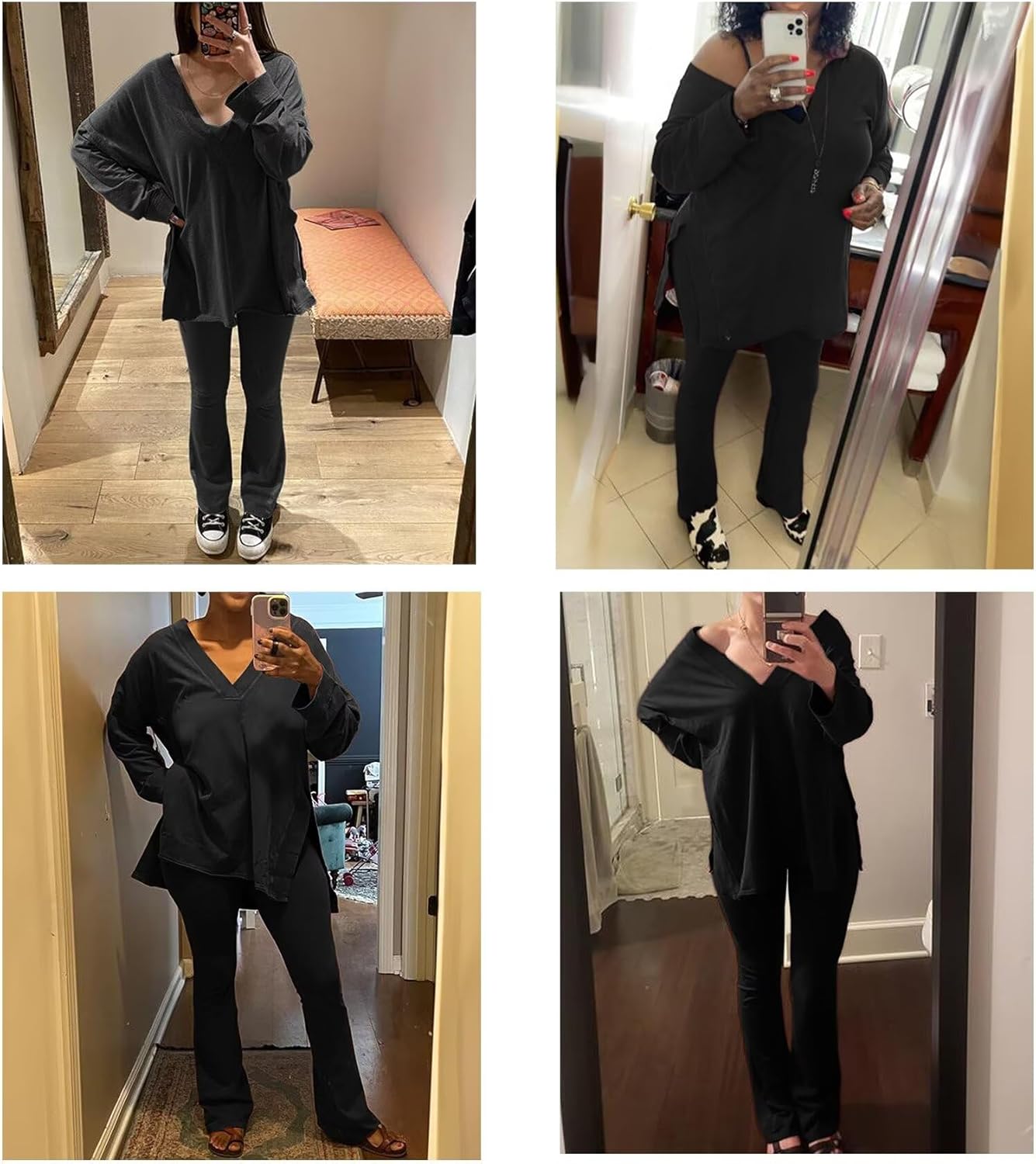 IyMoo Womens Plus Size Pants Suits Tracksuits 2 Piece Set Outfits Long Sleeve V Neck Slit Pullover Flare Leg Loungewear - Image 7