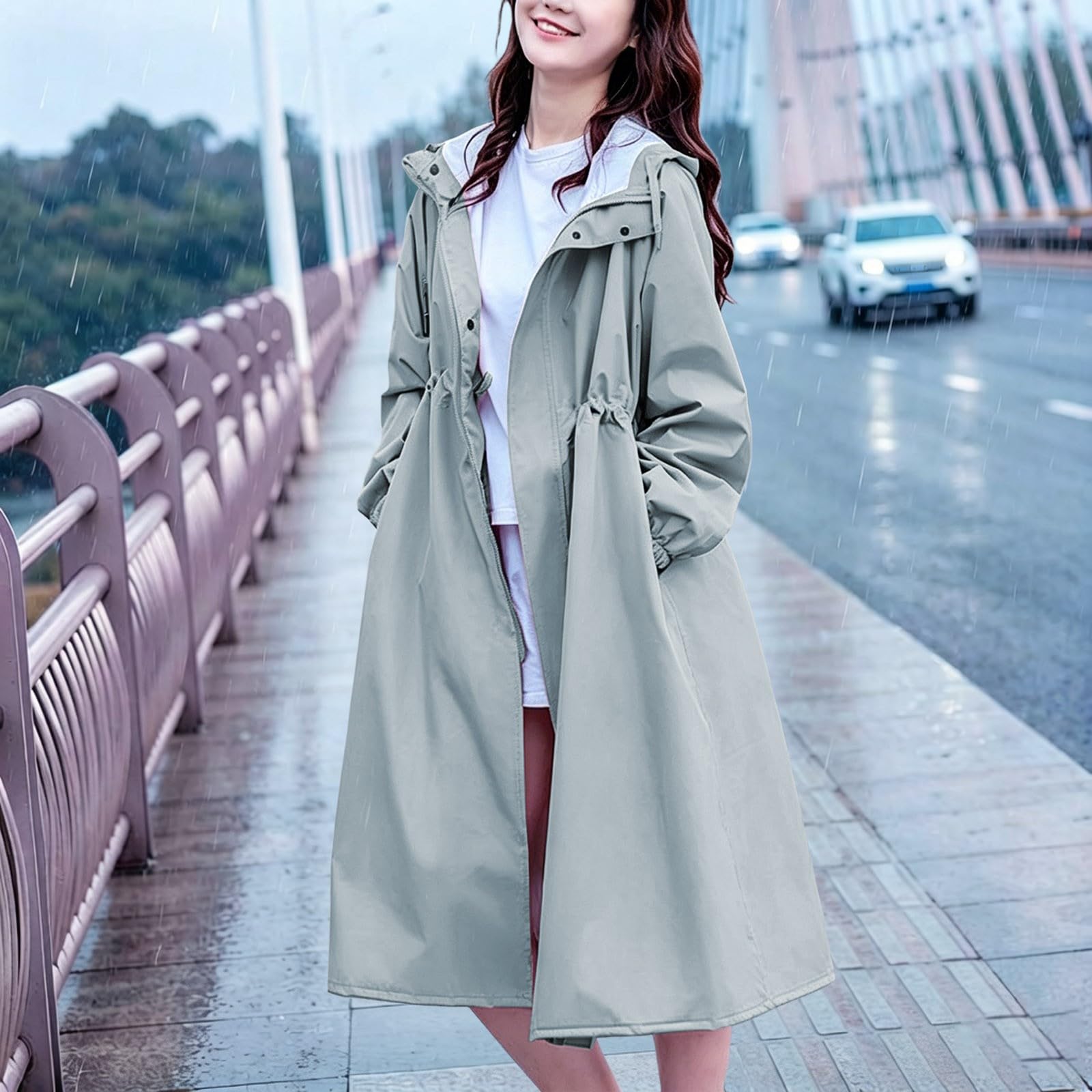 Generisch Chubasquero para mujer impermeable poncho de lluvia ligero fino color sólido chubasquero para senderismo, ciclismo, camping y viajes