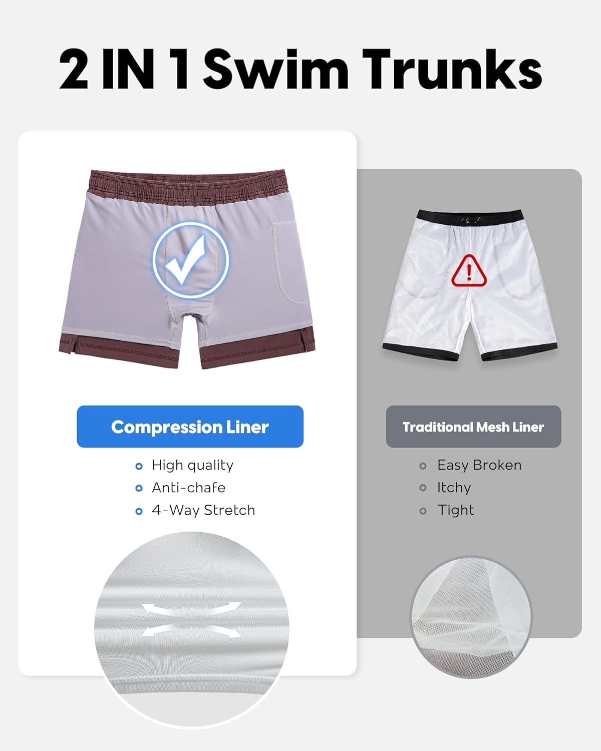 maamgic Men's Swim Trunks with Compression Liner 5.5 inch Beach Shorts Quick Dry Bathing Suits with Zipper Pocket - Image 5