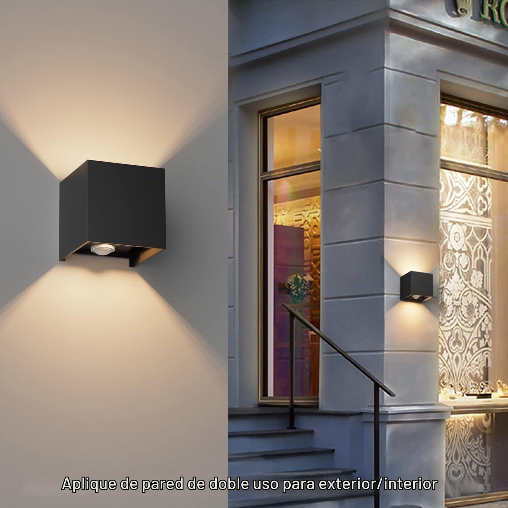 Klighten 2PCS Aplique Pared Con Sensor de Movimiento, IP54 Apliques Con G9 LED Bombillas Reemplazables, Blanco Cálido 3000K Lampara de pared Interior/Exterior Ángulo ajustable Lámpara Pared, Negro