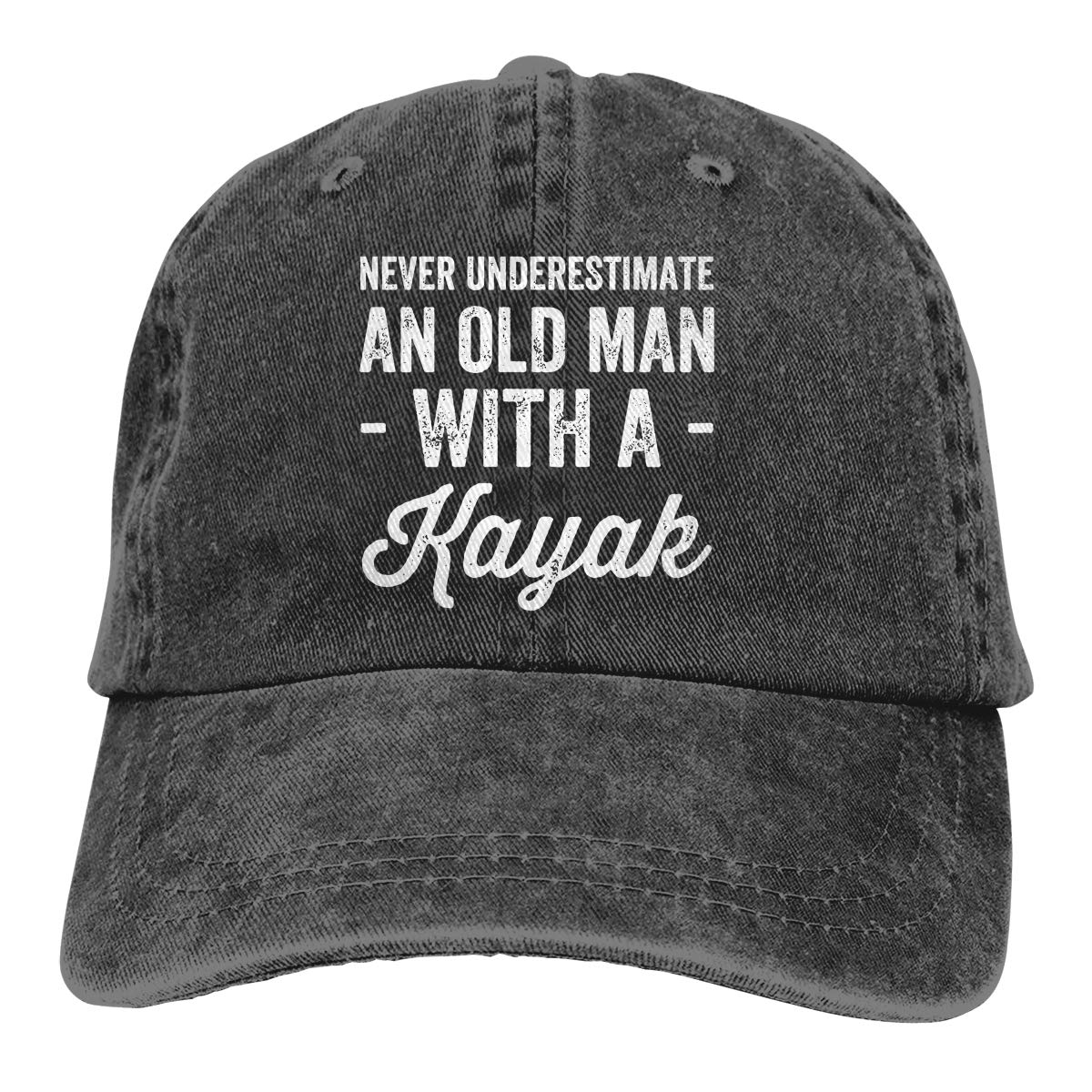 Antvinoler Men's Never Underestimate an Old Man with A Kayak Baseball Cap Vintage Washed Dad Hat Black