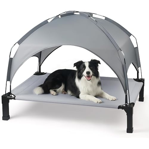 Heeyoo Elevated Dog Bed with Removable Canopy, Portable Dog Cot with Sun Protection Shade Tent, Raised Pet Cooling Cot Bed for Dogs, 42in