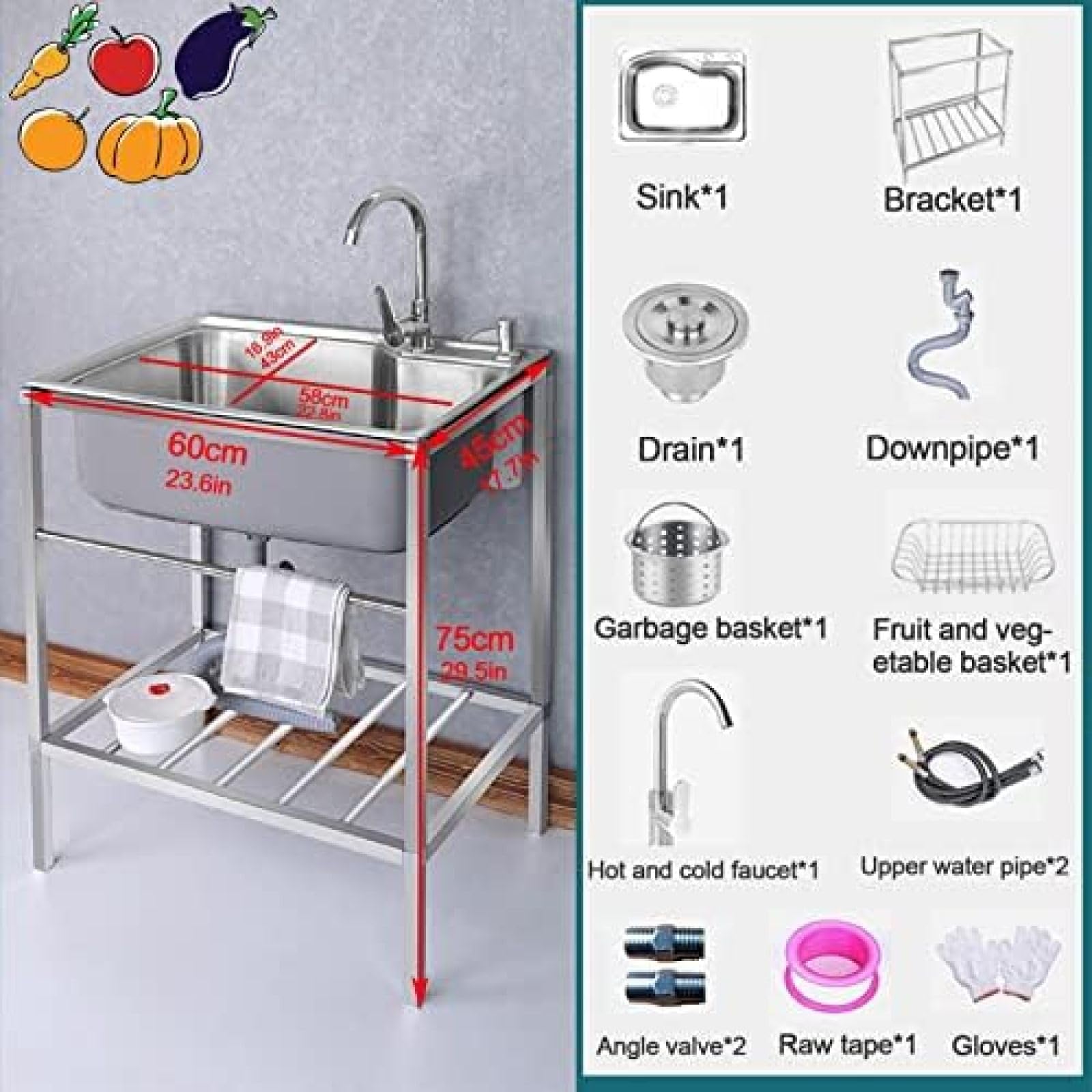 Allzweckwaschbecken, Wäschewanne Mit Ständer Und Heißem Kaltwasserhahn, Einzelbecken-Küchenspüle Aus Edelstahl, Mehrzweck-Waschbecken, Tragbares Waschbecken Für Waschküche, Garage, Keller, Außen-