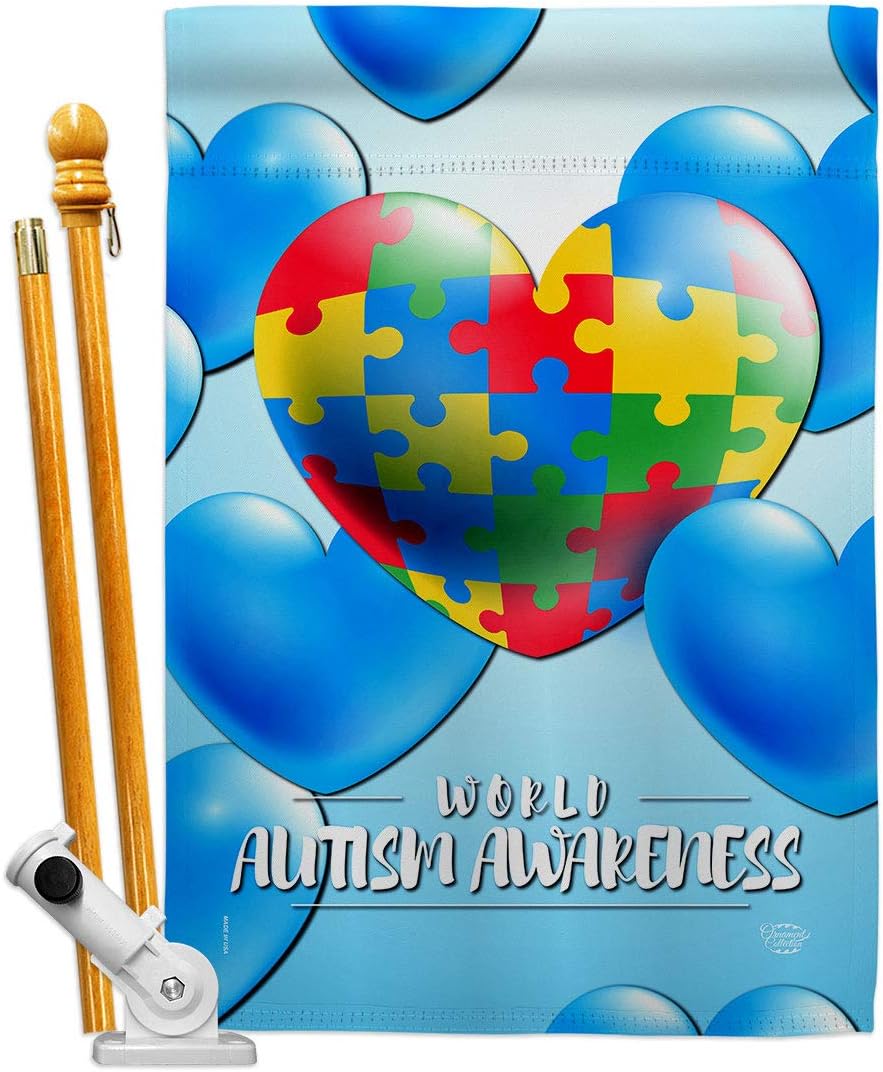 Heart Autism Burlap Burlap House Flag Support Awareness Inspirational Survivor Ribbon Prevention Cancer Breast BLM Small Decorative Gift Yard Banner Double-Sided Made In USA 28 X 40