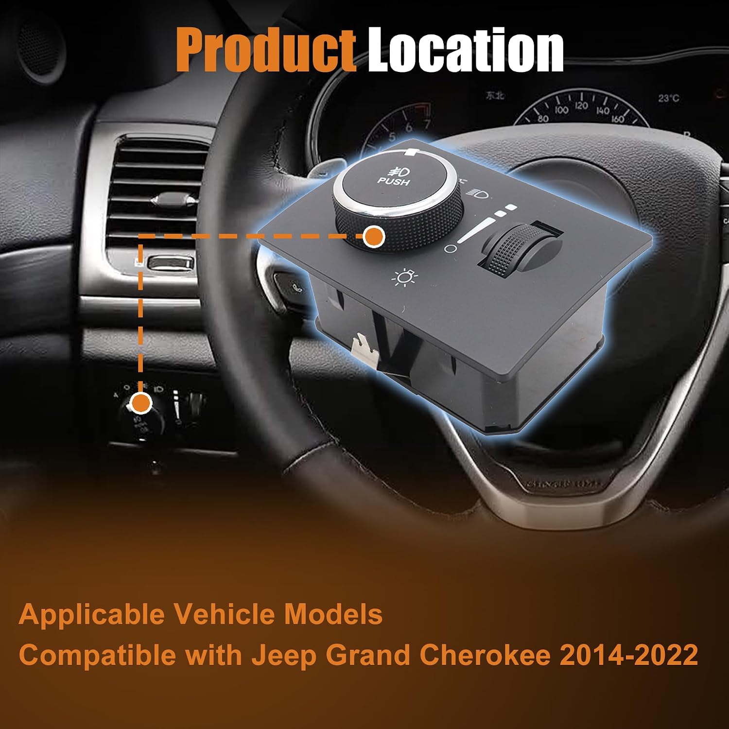 XQSMWF 68142242AA Headlight Fog Light Switch Control Compatible with Jeep Grand Cherokee 2014-2022 Instrument Panel Dimmer Switch Replace 68258718AA HLS1708 68189156AA 68258718AB 1S13335