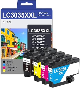 LC3035XXL Ultra High Yield Ink Cartridge Set 4-Pack, 1BK/1C/1M/1Y Replacement for Brother LC3035 LC3033 BK/C/M/Y XXL Ink Cartridges Work for MFC-J995DW MFC-J805DW MFC-J815DW Printer