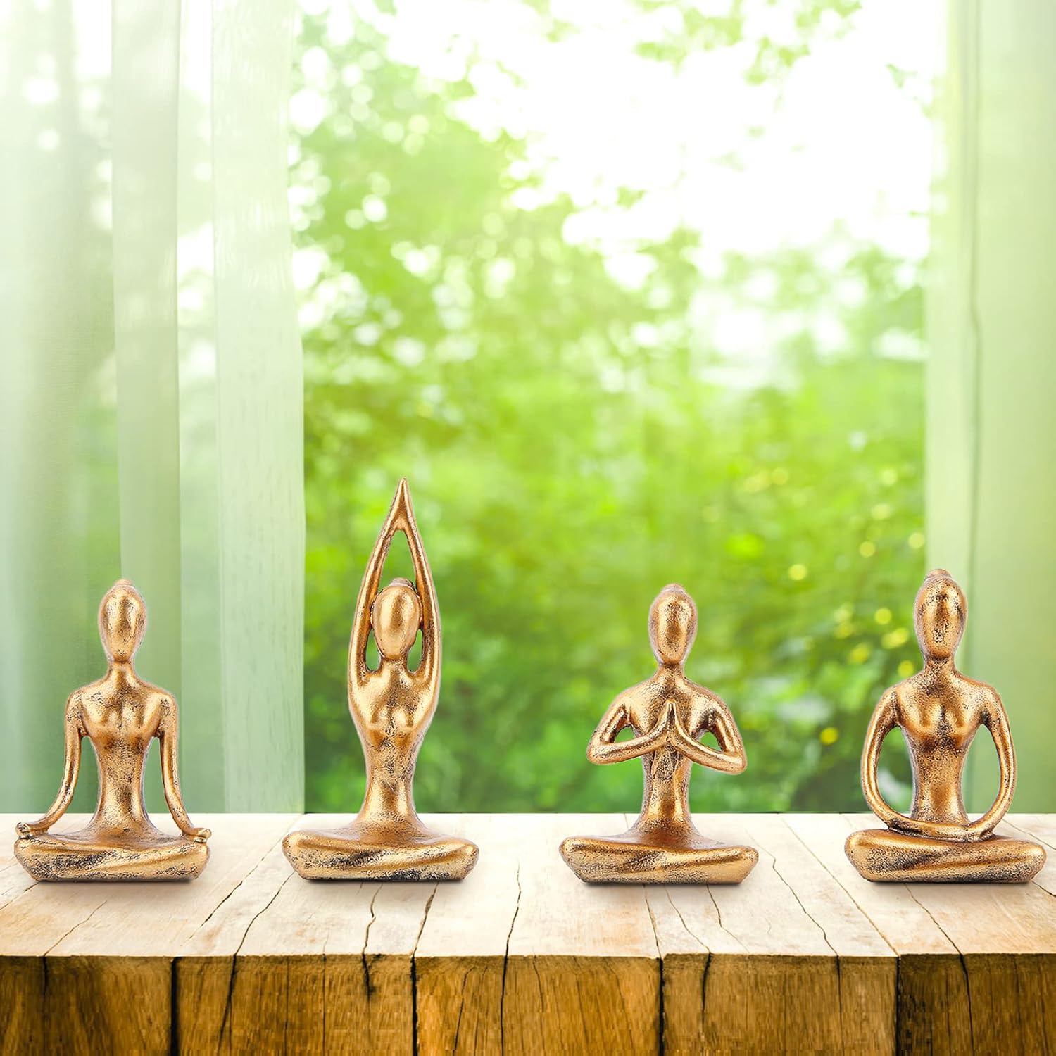 Leekung Yoga Statue Meditation Zen Decor - Yoga Statues for Home Decor,Small Yoga Figurines for Spiritual Room Decorations,Set of 4 Yoga Pose Statue Shelf Decor Accents Gold Color - Image 4
