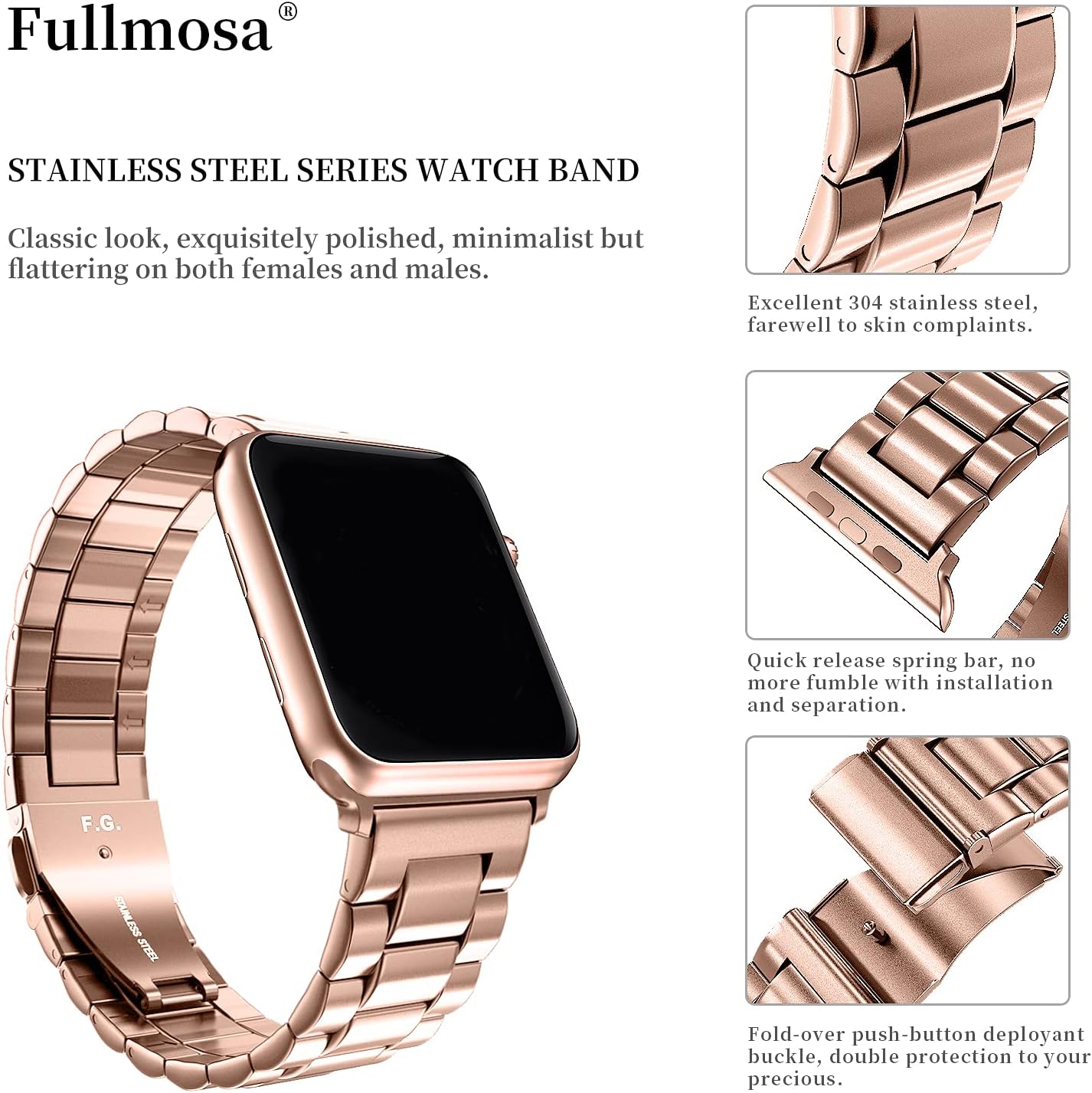 Fullmosa Metal Band Compatible with Apple Watch Bands 41mm 40mm 38mm, iWatch Band with Case for Apple Watch Series 9 8 7 6 5 4 3 2 1 SE3/2/1, Rose Gold - Image 4