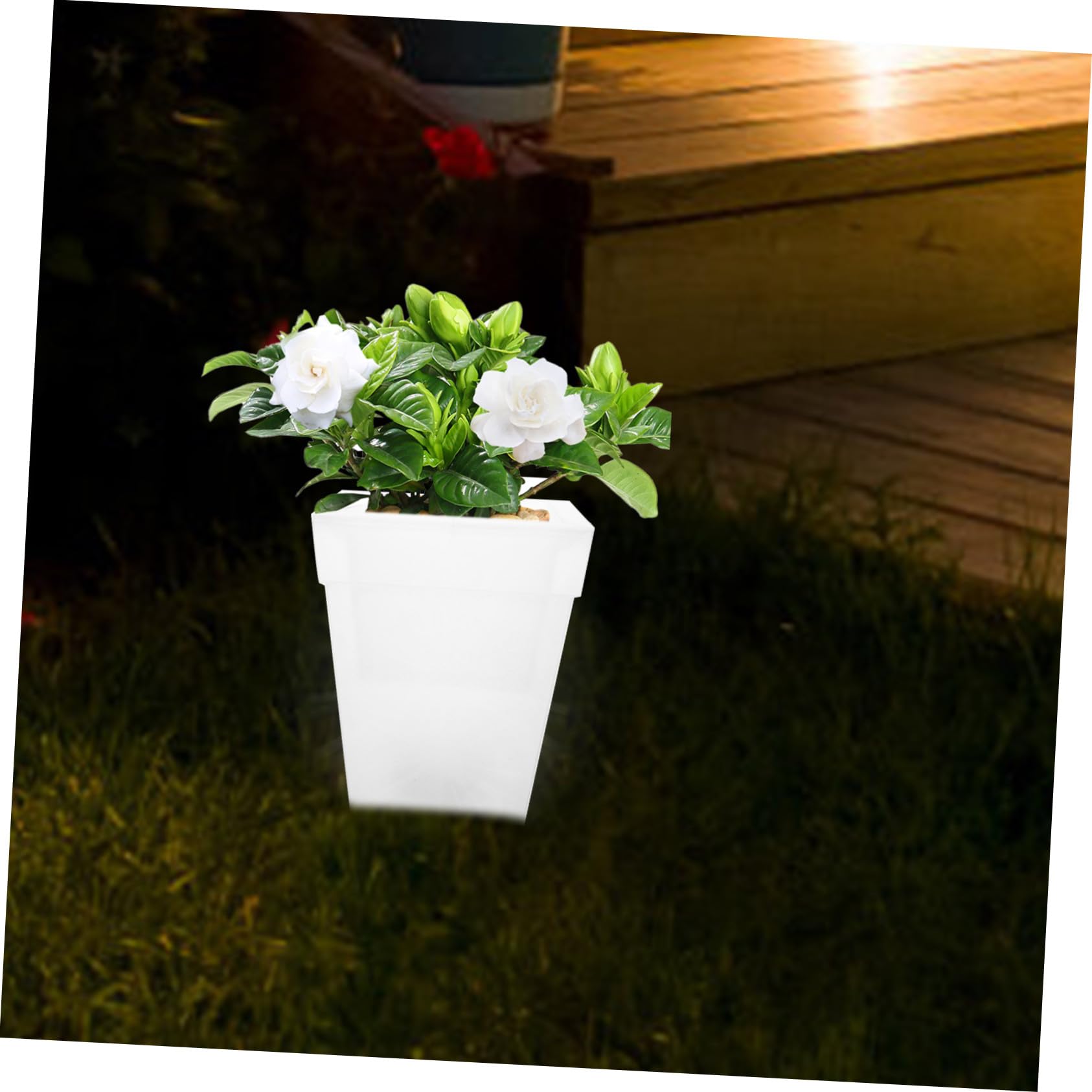 Fioriera Luminosa Solare Quadrata 4led, Plastico Bianco, Ip44 | Pianta, 1, 2v 300mah, Aspetto Realistico, Decorazione Esterna per Giardino e Festa