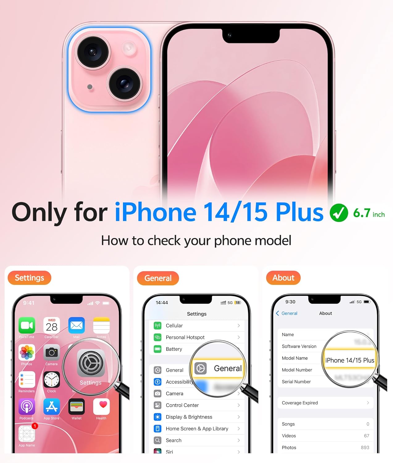 FNTCASE for iPhone 15 Plus Case: for iPhone 14 Plus Case [Compatible with Magsafe] Translucent Matte Cases with [Screen Protector] Military Grade Shockproof Protective Phone Cover - Light Pink