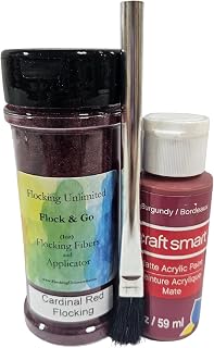 Flocking Unlimited Flock & Go Kit with Adhesive, 1oz Flocking Fibers and Applicator, Multiple Colors (Cardinal Red)